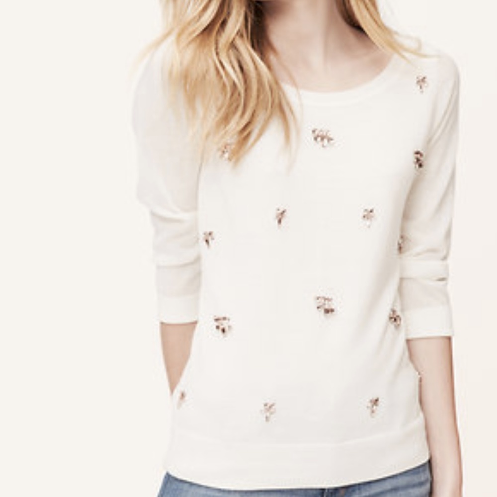 LOFT Jewel Embellished 3/4 Sleeve Sweater
